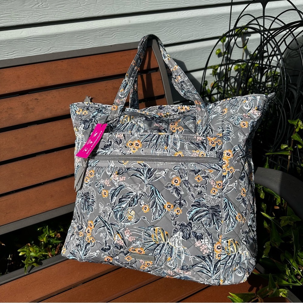Vera Bradley Rain Forest Toile Large Zippered Tote in Performance Twill